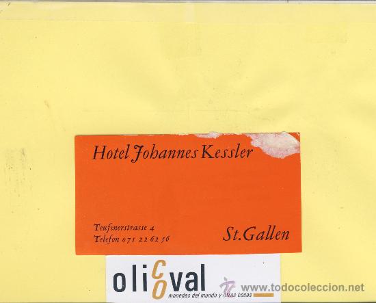 Etiquetas antiguas: ETIQUETA HOTEL - SUIZA - HOTEL  JOHANNES KESLER  -ST.GALLEN  105 X 55 mm