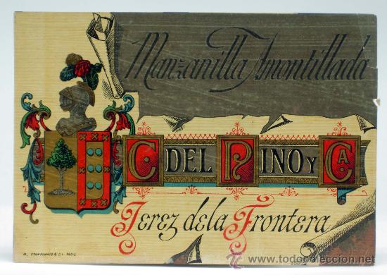Etiquetas antigas: Etiqueta Manzanilla amontillada C del Pino y C&iacute;a Jerez de la Frontera