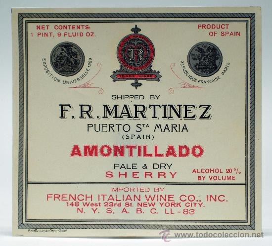 Old Labels: Etiqueta Amontillado FR Mart&iacute;nez Puerto de Santa Mar&iacute;a Pale & Dry Sherry