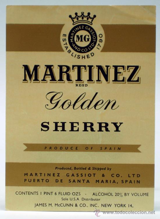 Etiquetas antiguas: Etiqueta Mart&iacute;nez Golden Sherry Mart&iacute;nez Gassiot & Co Puerto de Santa Mar&iacute;a