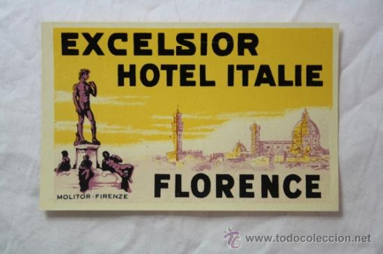Etiquetas antiguas: Antigua Etiqueta Maleta Hotel Excelsior Florencia Italia - Medidas 10,5 x 6,5cm