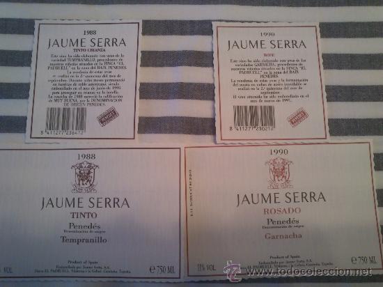 Etiquetas antiguas: Lote de 2 etiquetas delanteras y 2 traseras de la botella de vino Jaume Serra nuevas