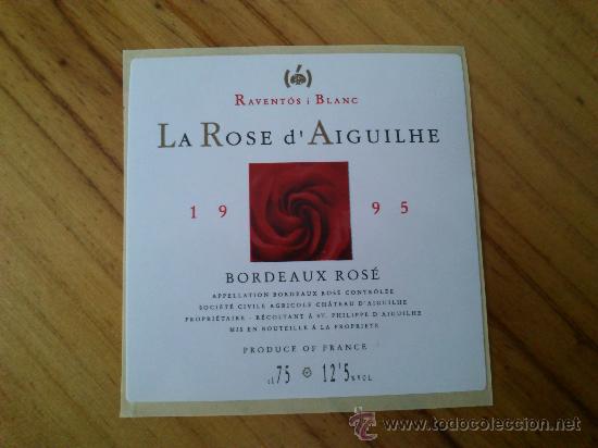 Etiquetas antiguas: Etiqueta nueva adhesiva de vino La Rose d`Aiguilhe 1995 Bordeaux Rose