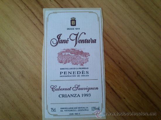 Etiquetas antiguas: Etiqueta nueva adhesiva de vino cabernet sauvignon crianza  1993 de Jan&eacute; Ventura