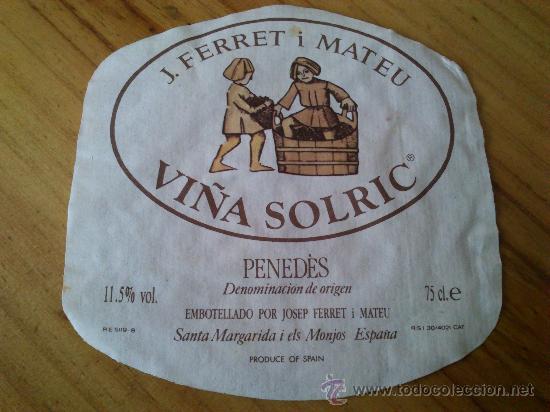 Etiquetas antiguas: 1 etiqueta usada de vino Vi&ntilde;a Solric