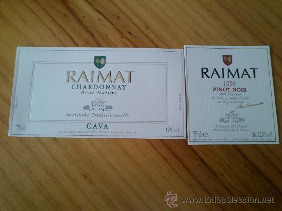 Etiquetas antiguas: Lote de 2 etiquetas nuevas, una de vino Raimat y la otra de Raimat brut nature
