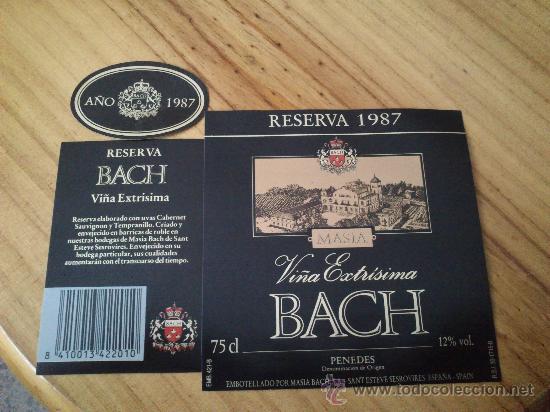 Etiquetas antiguas: Lote de 3 etiquetas nuevas de la botella de vino Bach Masia vi&ntilde;a extrisima reserva 1987