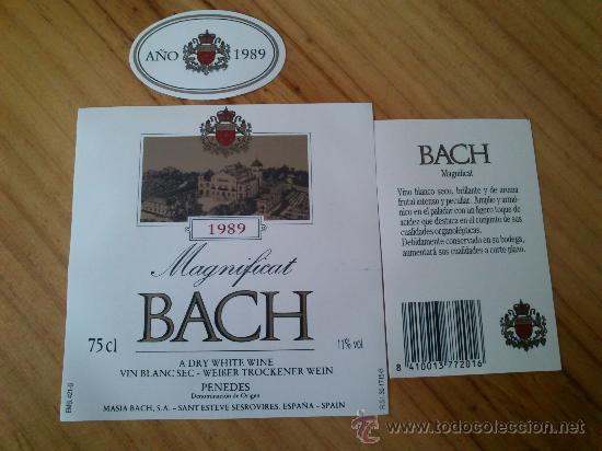 Etiquetas antiguas: Lote de 3 etiquetas nuevas de la botella de vino Bach Magnificat 1989,vino blanco seco.
