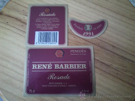 Etiquetas antiguas: Lote de 3 etiquetas nuevas de la botella de vino Ren&egrave; Barbier rosado 1991.