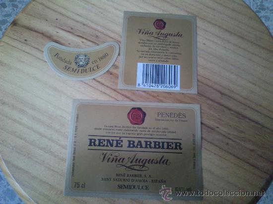 Etiquetas antiguas: Lote de 3 etiquetas nuevas de la botella de vino Ren&egrave; Barbier vi&ntilde;a agusta semi dulce