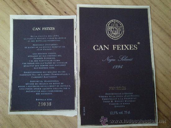 Etiquetas antiguas: Lote de 2 etiquetas nuevas adhesivas de vino Can Feixes negre seleccio 1994.