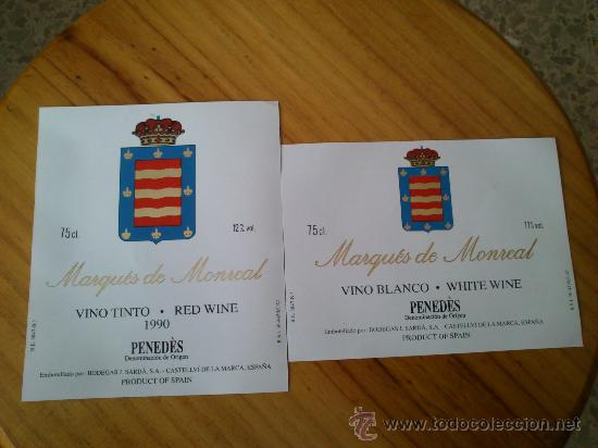 Etiquetas antiguas: Lote de 2 etiquetas nuevas diferentes de la botella de vino Marques de Monreal