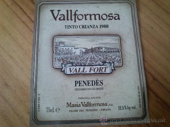Etiquetas antiguas: 1 etiqueta nueva de la botella de vino Vallformosa tinto crianza 1988 Vall Fort