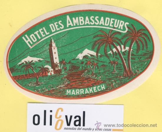 Etiquetas antiguas: ETIQUETA HOTEL MARRUECOS MAROC HOTEL DES AMBASSADEURS MARRAKECH.120 mm