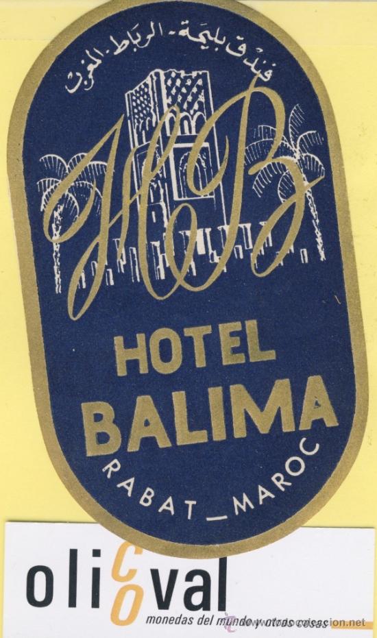 Etiquetas antiguas: ETIQUETA HOTEL MARRUECOS MAROC HOTEL BALIMA RABAT 72 X 120 - mm