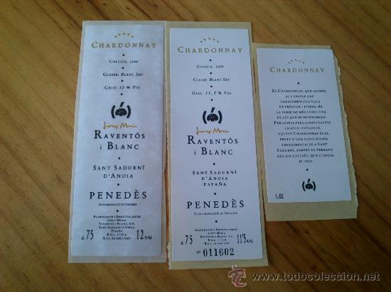 Etiquetas antiguas: Lote de 3 etiquetas nuevas adhesivas de vino Chardonnay de bodegas Raventos i Blanc