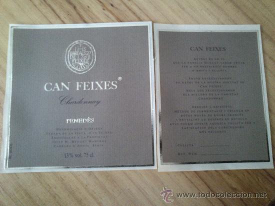 Etiquetas antiguas: Lote de 2 etiquetas adhesivas nuevas de vino Can Feixes, chardonnay