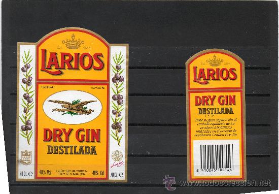 Etiquetas antiguas: ETIQUETA DE GINEBRA LARIOS ESTA ES DE 70CL ES LA BOTELLA MAS PEQUE&Ntilde;A