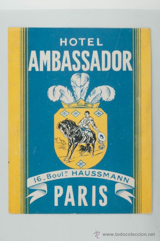 Old Labels: ETIQUETA DE HOTEL, HOTEL AMBASSADOR, PARIS COMPRA MINIMA PARA ENVIAR CINCO EUROS
