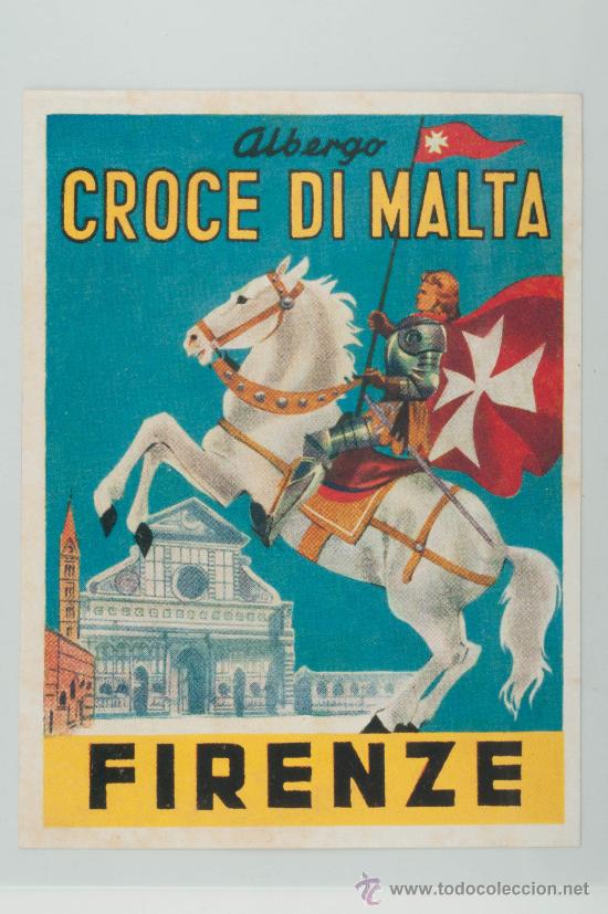 Etiquetas antiguas: ETIQUETA HOTEL, ALBERGO CROCE DI MALTA, FIRENZE