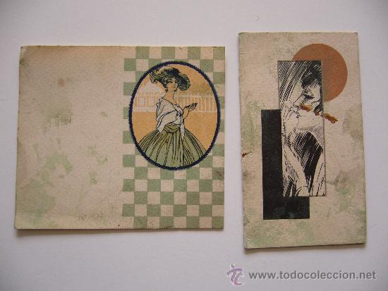 Etiquetas antiguas: Lote de dos probadores de perfume antiguos con dibujos.