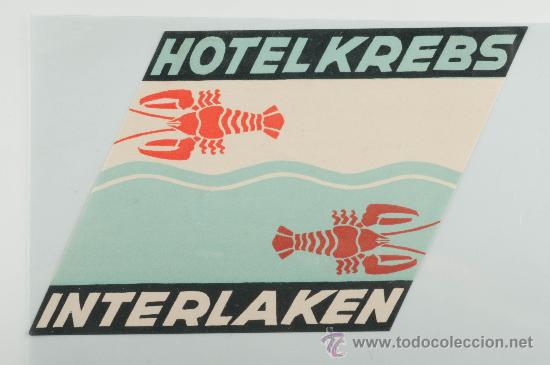 Etiquetas antiguas: ETIQUETA DE HOTEL, HOTEL KREBS, INTERLAKEN
