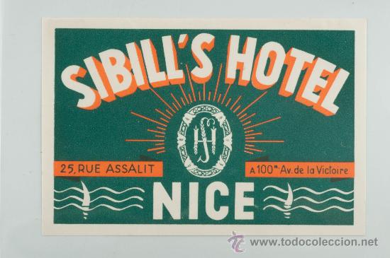 Etiquetas antiguas: ETIQUETA  DE HOTEL, SIBILL'S HOTEL, NICE