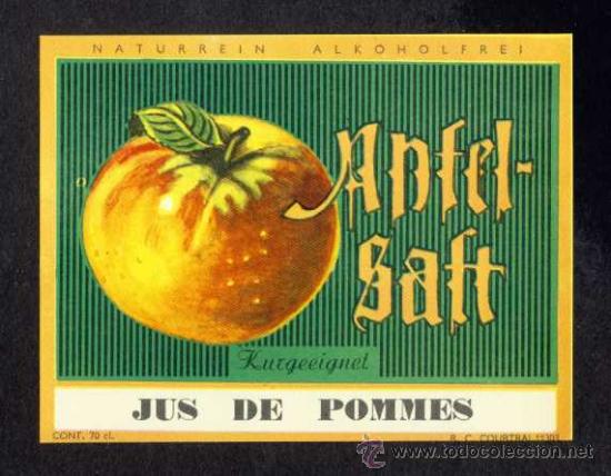 Etiquetas antiguas: Etiqueta de licor: ANTEL SALT: Jugo de manzana