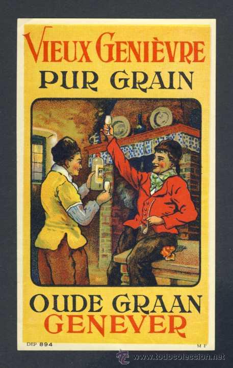 Etiquetas antiguas: Etiqueta de licor: VIEUX GENIEVRE PUR GRAIN