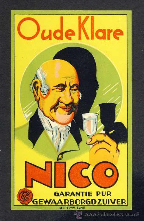 Etiquetas antiguas: Etiqueta de licor: OUDE KLARE: NICO
