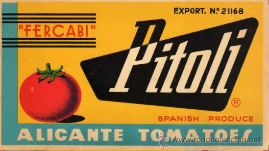 Etiquetas antiguas: etiqueta publicidad de tomates, fercabi, pitoli, alicante