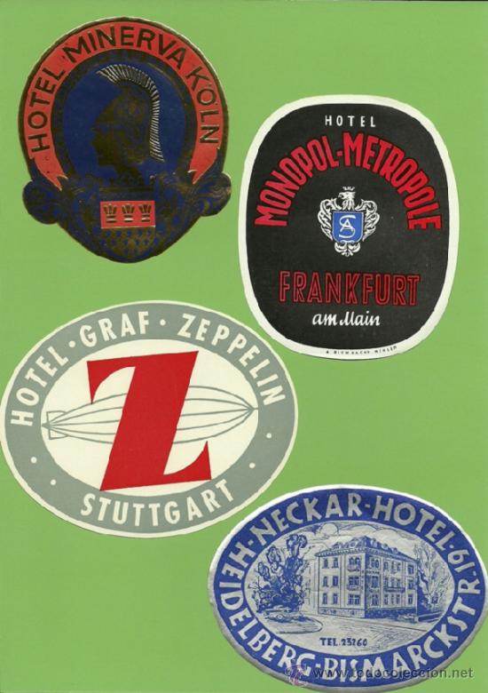 Alte Etiketten: 4 Etiquetas de hoteles Alemanes a&ntilde;os 60-70/ 4 German hotels labels, from the 60' s - 70's.