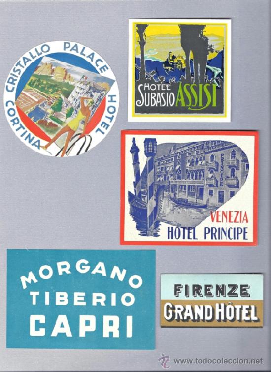 Alte Etiketten: 5 Etiquetas de hoteles Italianos a&ntilde;os 60 - 70/ 5 Italian hotels labels, from the 60' s - 70's.