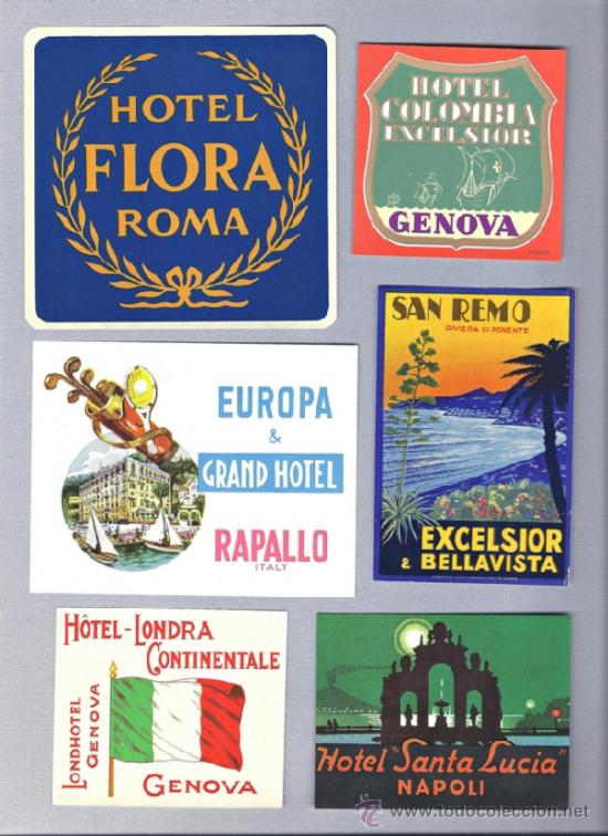 Alte Etiketten: 6 Etiquetas de hoteles Italianos a&ntilde;os 60 - 70/ 6 Italian hotels labels, from the 60' s - 70's.