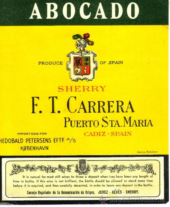 Etiquetas antiguas: ETIQUETA DE ABOCADO - F.T. CARRERA  - PUERTO DE SANTA MARIA