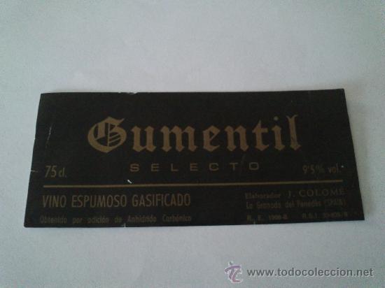 Etiquetas antiguas: Etiqueta delantera de la botella de vino espumoso gasificado Gumentil.