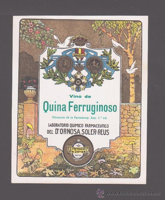 Etiquetas antiguas: Vino de Quina Ferruginoso - Laboratorio qu&iacute;mico farmaceutico del Dr. Ornosa Soler - Reus