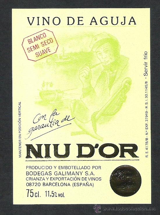 Etiquetas antiguas: antigua etiqueta de vino de aguja niu d'or bodegas galimany vilafranca del penedes