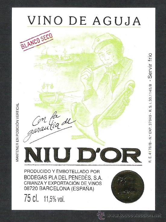 Etiquetas antiguas: antigua etiqueta de vino de aguja niu d'or bodegas galimany vilafranca del penedes