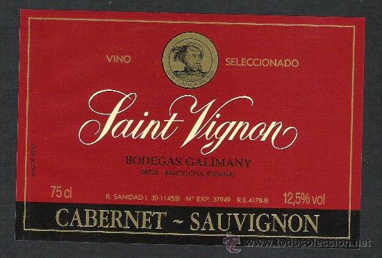 Etiquetas antiguas: antigua etiqueta de vino saint vignon cabernet bodegas galimany barcelona