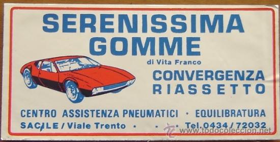 Etiquetas antiguas: PEGATINA ADHESIVO SERENISSIMA GOMME DI VITA FRANCO - a&ntilde;os 80s - SACILE ITALIA - ORIGINAL SIN DESPEGA