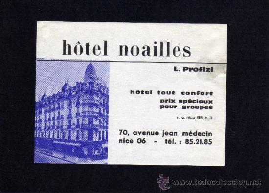 Etiquetas antiguas: ETIQUETA DE HOTEL - HOTEL NOAILLES - NICE - FRANCIA