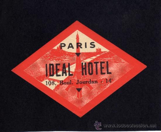 Etiquetas antiguas: ETIQUETA DE HOTEL -IDEAL HOTEL  - PARIS - FRANCIA