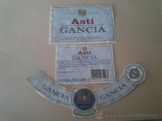 Etiquetas antiguas: Lote de las 3 Etiquetas Usadas de la botella de Vino Asti, vino italiano.