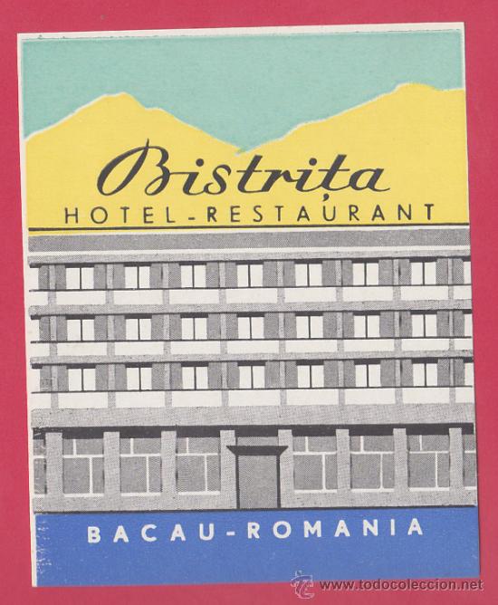 Etiquetas antiguas: ETIQUETA HOTEL RESTAURANT BISTRITA - BACAU, RUMANIA - 10X8 cm.