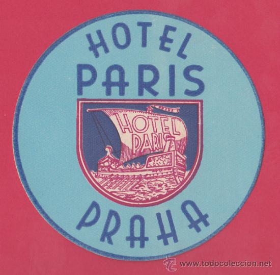 Etiquetas antiguas: ETIQUETA HOTEL PAR&Iacute;S - PRAGA, CHECOSLOVAQUIA - 8cm DE DIAMETRO.