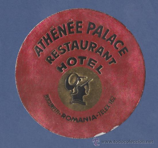 Etiquetas antiguas: ETIQUETA ATHENEE PALACE RESTAURANT HOTEL -BUCAREST, RUMANIA - 7cm DE DI&Aacute;METRO.