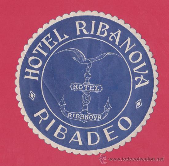 Etiquetas antiguas: ETIQUETA HOTEL RIBANOVA - RIBADEO GALICIA - 8,5 cm DE DI&Aacute;METRO.