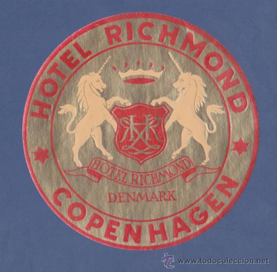 Etiquetas antiguas: ETIQUETA HOTEL RICHMOND -COPENHAGUE, DINAMARCA - 10cm DE DI&Aacute;METRO.