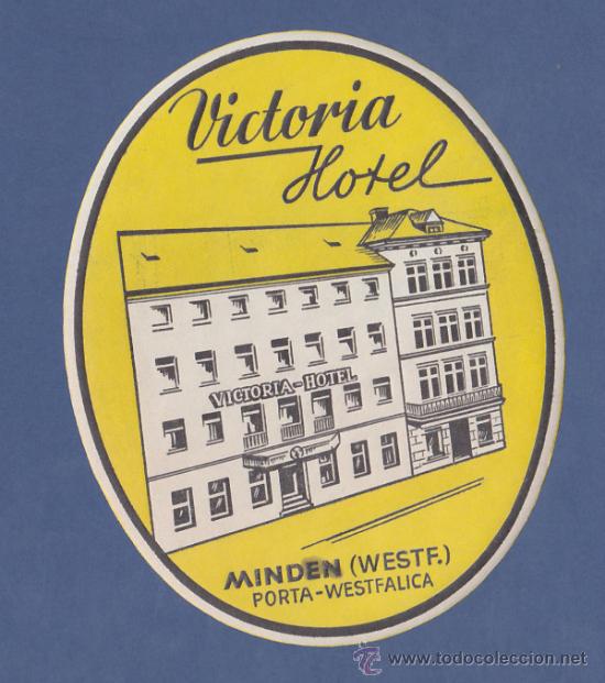 Etiquetas antiguas: ETIQUETA VICTORIA HOTEL - MINDEN, WESTFALIA, ALEMANIA - 9,5cm DE LARGO.